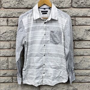 Point Zero Men's White and Gray Striped Button Down Shirt